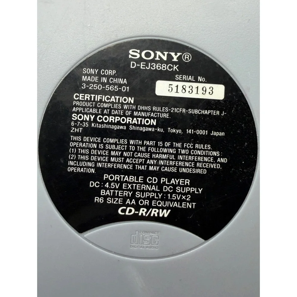 Sony CD Walkman Silver Portable Discman G-Protection Car Ready UNTESTED